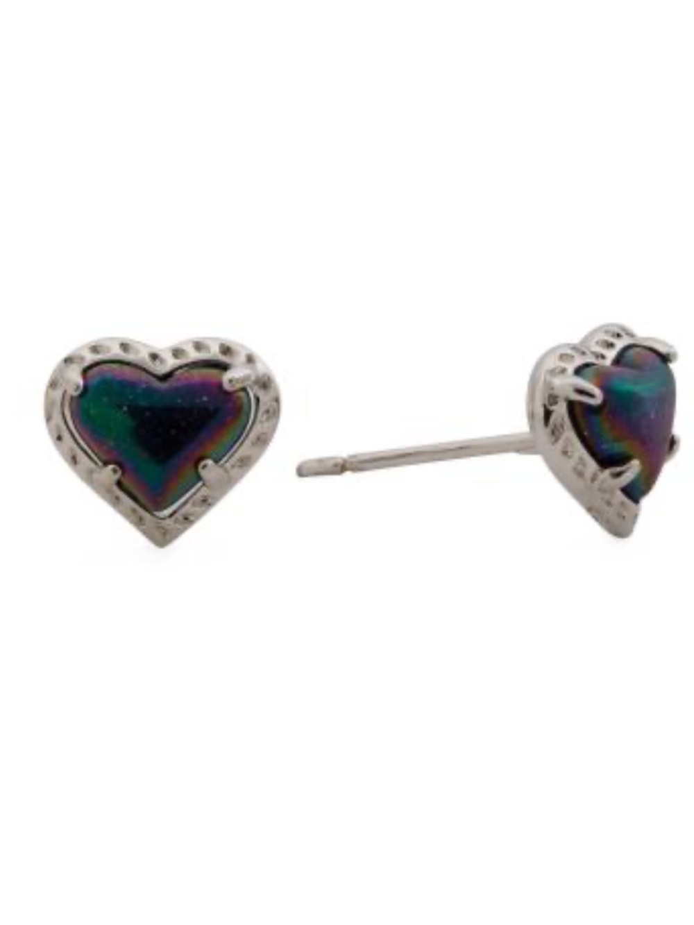 Kendra Scott Iridescent Dark Heart Stud Earrings - Rhodium over Brass New!
